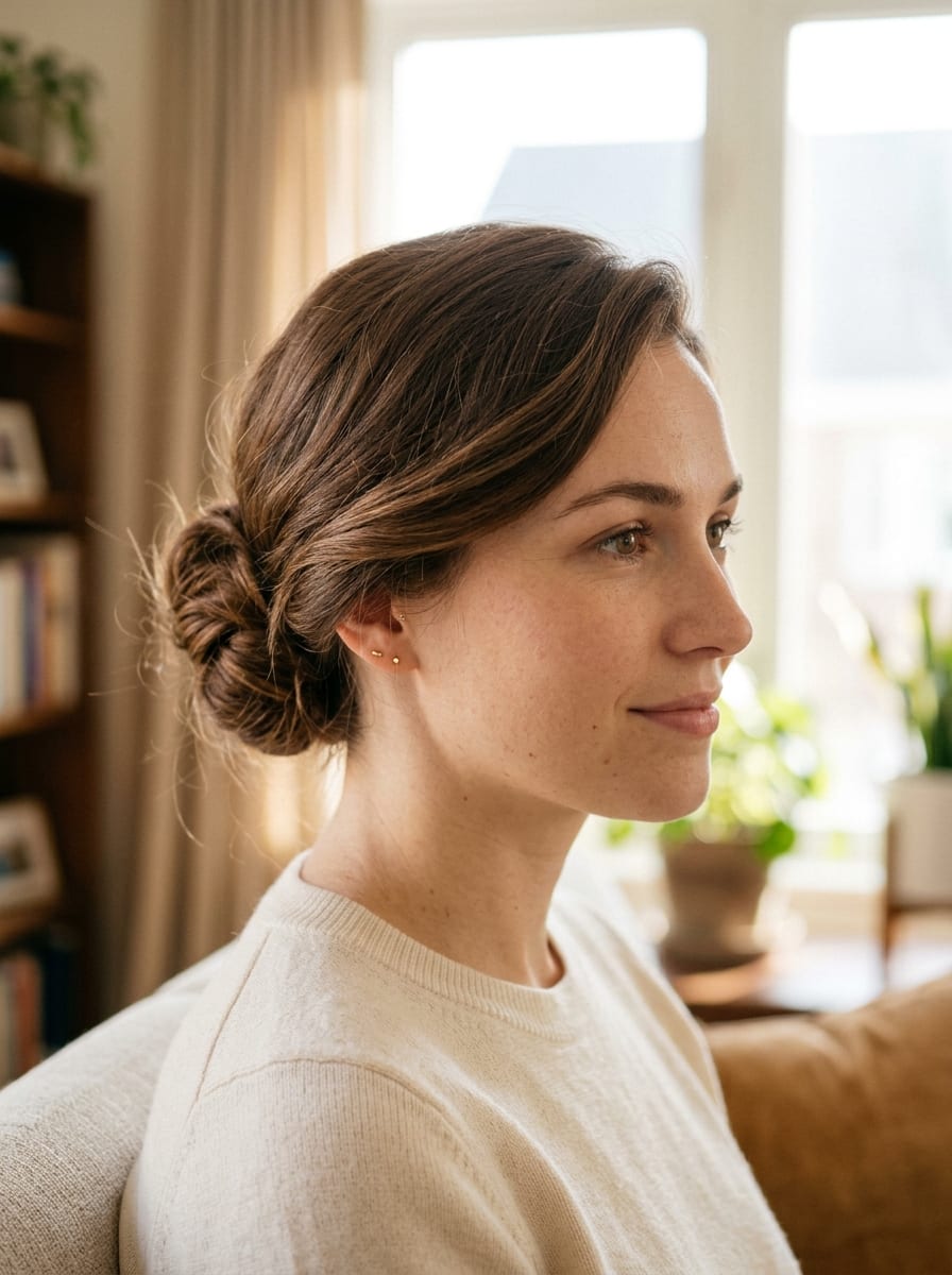 Soft Bun mit Seitenscheitel - Dutt Frisur mittellang